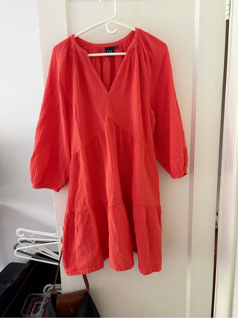 GAP Coral Tiered V-Neck Mini Dress